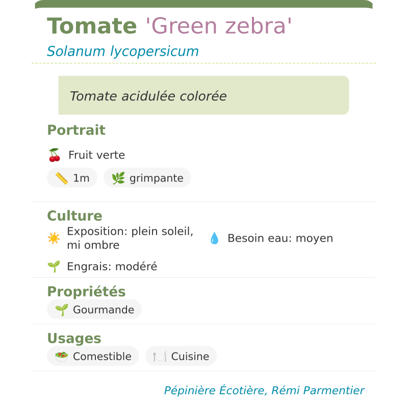 Fiche descriptive de Tomate Green zebra