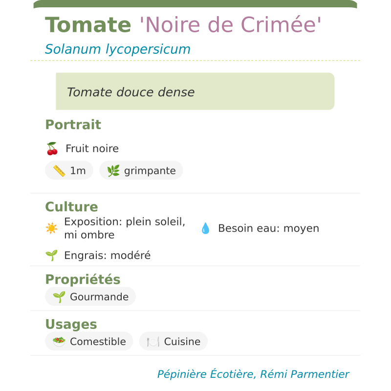 Fiche descriptive de Tomate Noire de Crimée